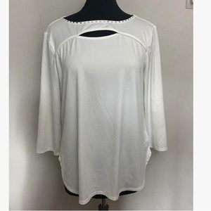 3-30 Ruby Rd White Top Blouse Studded Large Cutout